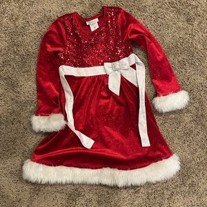 Bonnie Jean Girls Velvet Red Sparkly Mrs Claus Dress with White Fur Trim